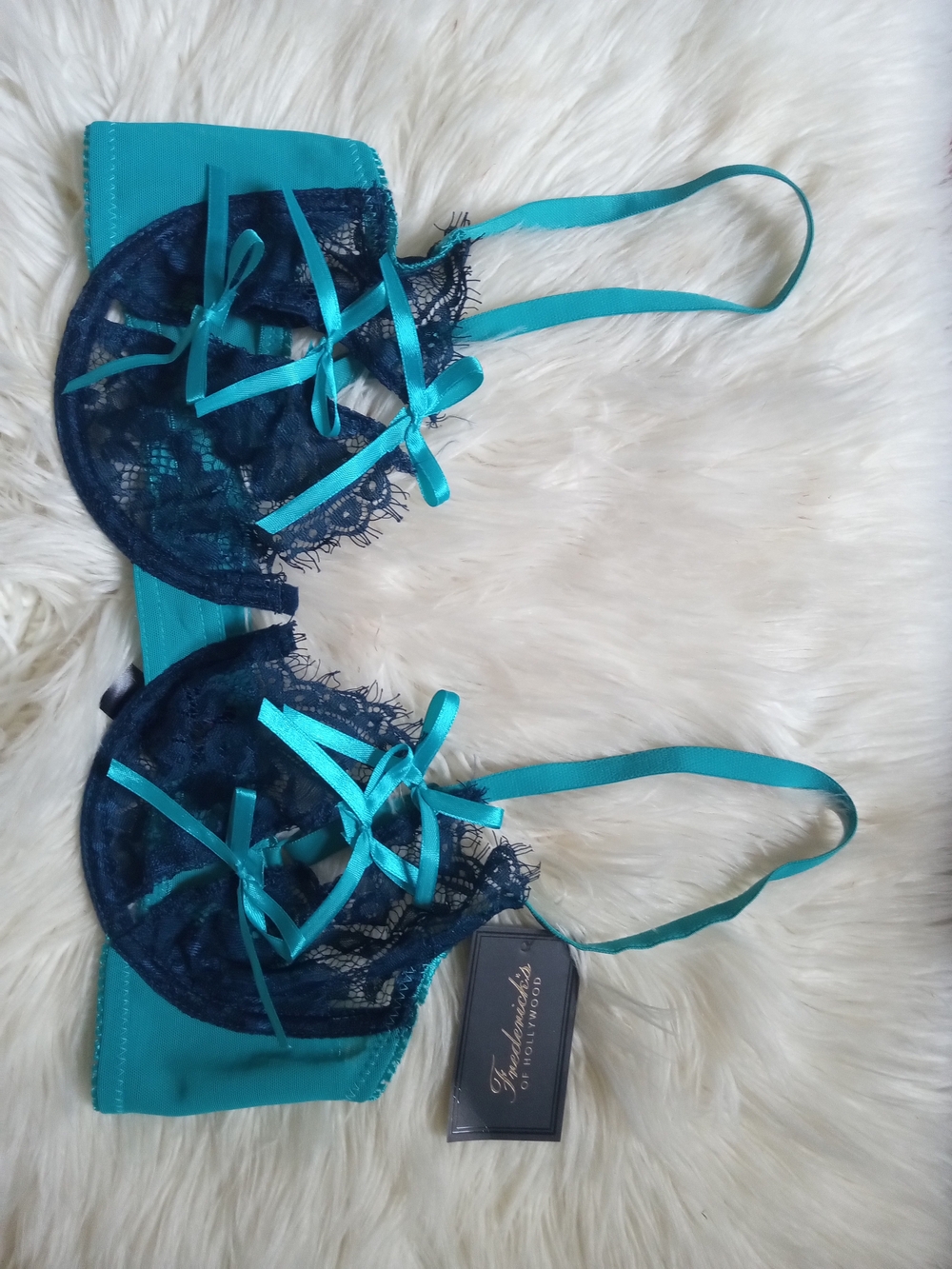 Frederick's of Hollywood Teal and Navy Lace Underwire Bra